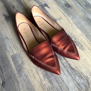M. Gemi Orange Brown Metallic Pointed Leather Flats - Size 37.5